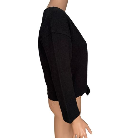 Madewell Texture & Thread Tie Front Top Womens Black Ribbed 3/4 Sleeve Sz M NWT - Picture 3 of 9